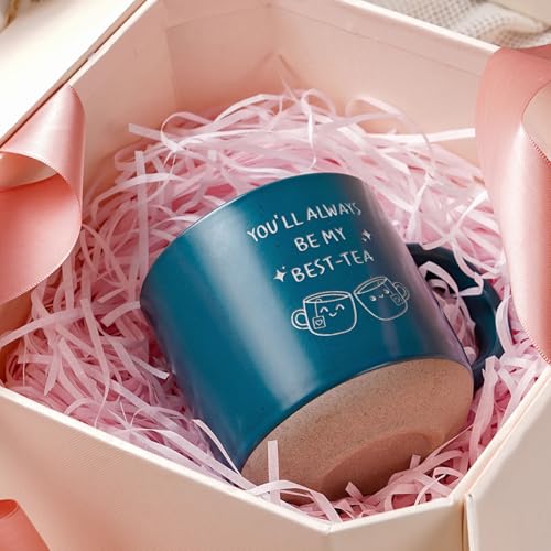 FreeJac BEST-TEA Blue Mug - 12.8oz Ceramic Coffee & Tea Cup for Women, Unique Gift for Bestie & Sister