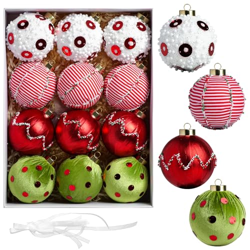 Fabullus Shatterproof Christmas Ornaments - Green & Red, 3.15 Inch Foam Holiday Decor