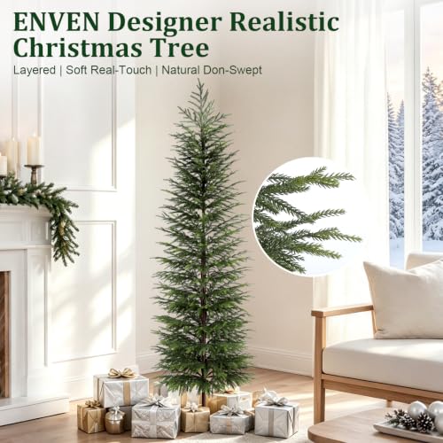 Enven 6ft Prelit Norfolk Pine Christmas Tree with 170 LED Lights, Real-Touch PE Foliage, Heavy-Duty Base, 8 Modes – Family & Pet Friendly (Variation: 6ft Prelit)