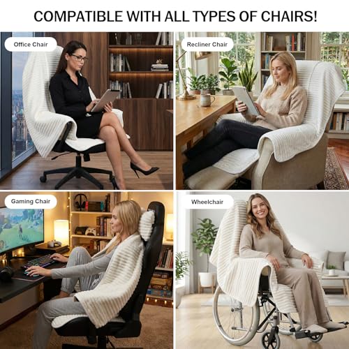 Striped Flannel Office Chair Blanket, Wearable Desk Wrap for Work