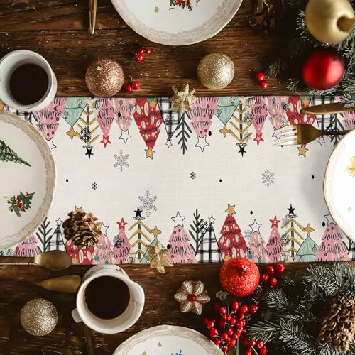 Ueplerts Light Pink Linen Christmas Table Runner 13 x 36 Inches Farmhouse Holiday Decor