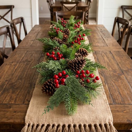 Lovemoon 70 Pcs Artificial Pine Branches Red Berry Stems Christmas Greenery