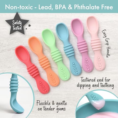 Silicone Baby Training Spoon Set 6-Pack for Self Feeding