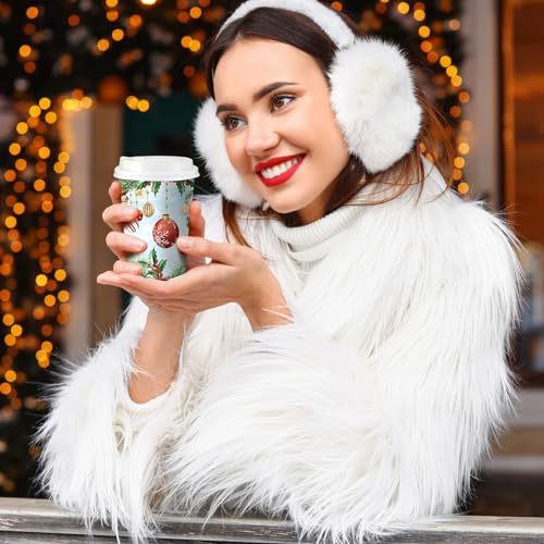 Gerrii 100-Piece Christmas Paper Cups 12 oz with Lids - Vintage Rural Style