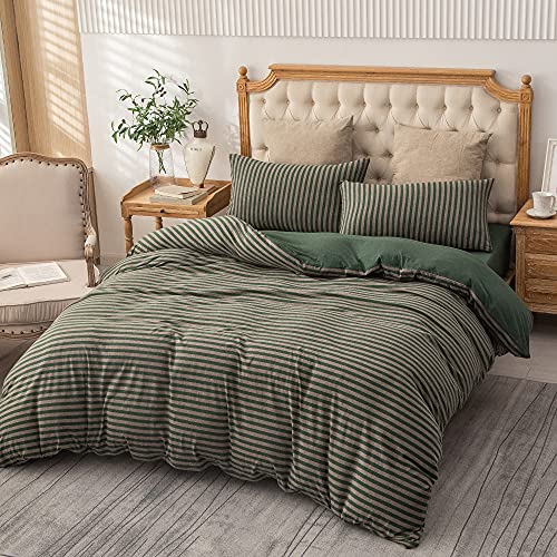 100% Cotton Jersey Queen Duvet Cover Set - 3-Piece Reversible Bedding