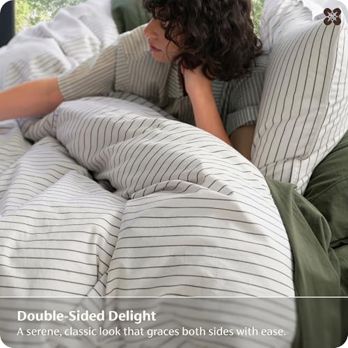 100% Washed Cotton Striped Duvet Cover Set - King Size (3-Piece)