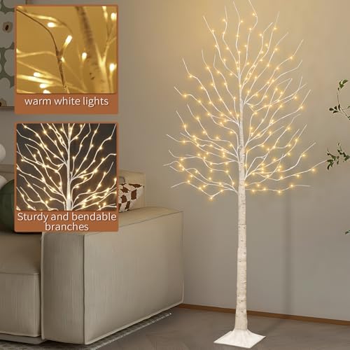 2-Pack 6-Foot Lighted Birch Trees with 160 Warm White LEDs - Indoor & Outdoor Holiday Decor
