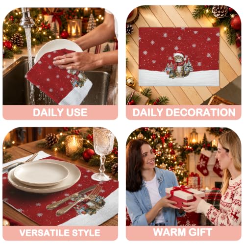 Christmas M Variant Red Cat Kitchen Dish Towels 16x24 Inches - Holiday Decor