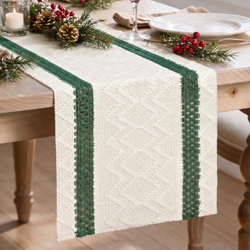 Artoid Mode Forest Green Stripe Woven Table Runner 12x90 Inch