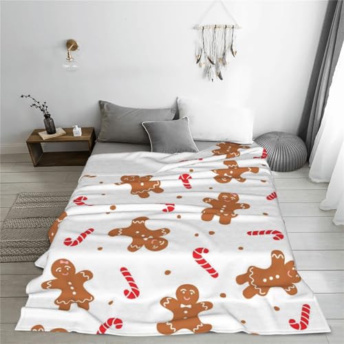 FalePrint Christmas Gingerbread Man Throw Blanket 60x50 Inches Ultra Soft Cozy Flannel Christmas Decor