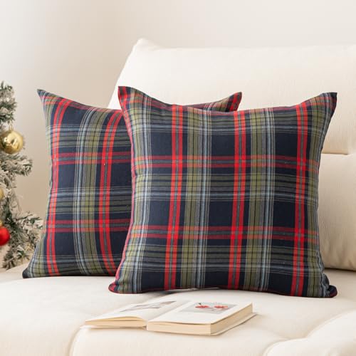 Huierxun 18x18 Inch Set of 2 Christmas Pillow Covers - Scottish Tartan Plaid Home Decor