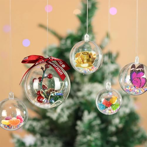 PROFIKLA 8cm Clear Fillable Christmas Ornament Balls 20 Pack DIY Holiday Decorations