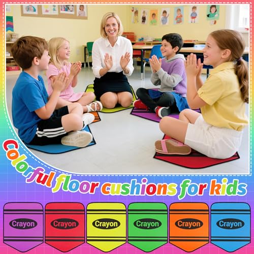 6-Piece Crayon Classroom Carpet Seats, 14x17 Inch Non-Slip Floor Mats