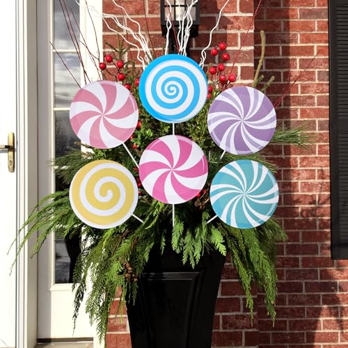 12-Pack Candyland Christmas Tree Picks - Large Peppermint & Lollipop Ornaments, Pink/Blue