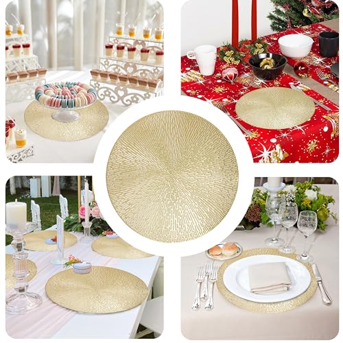 15-Inch Gold Metallic Round Placemats - Set of 6 Washable Vinyl Table Mats