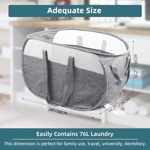 Collapsible Laundry Hamper, Large Foldable Mesh Basket with Reinforced Handles