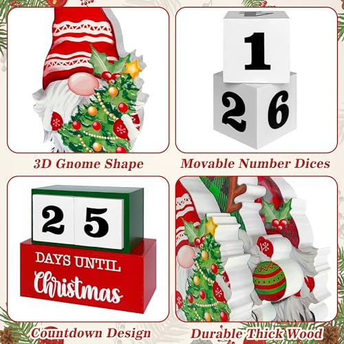 Christmas Advent Calendar 2025 Countdown to Christmas -30 Days Gnomes Classic Rustic Wood Sign Table Decor Holiday Home Decoration (01)