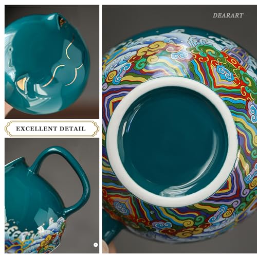 DEARART Green Cat Tea Cup with Lid & Filter 10.8oz Ceramic Mug for Tea Coffee