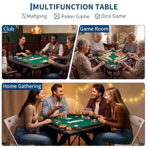 34-inch Folding Game Table with Felt Mat, 4 Cup Holders and Chip Trays