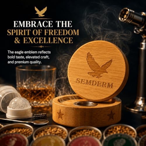 Semderm Whiskey Smoker Kit with Torch - Old Fashioned Cocktail & Bourbon Infuser Set, 2 Glasses, Wood Chips