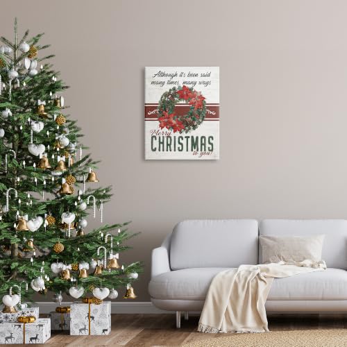 Vintage Poinsettia Christmas Canvas Wall Art 24 x 30 in — Wreath Variant