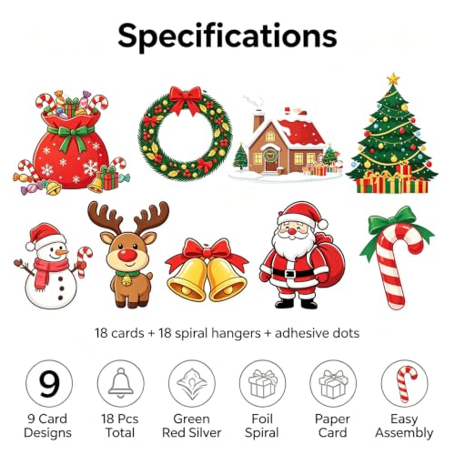 36PCS Christmas Hanging Swirl Decorations with Santa Reindeer Snowman & More