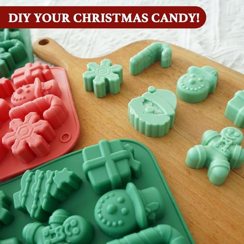 Xmas Candy 4-Pcs Silicone Molds Set – 3D Snowflake/Snowman/Gingerbread/Santa Christmas Shape Molds
