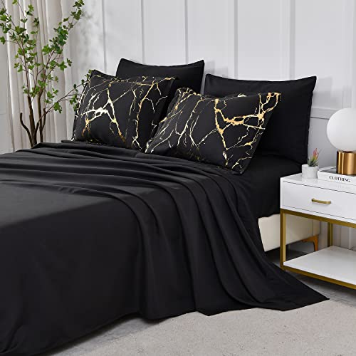 Gold Metallic Marble Comforter Set Queen Size - 7 Piece Bedding Set