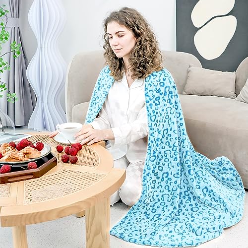 Blue Leopard Print Queen Throw Blanket 90x90 in by ZHIKU