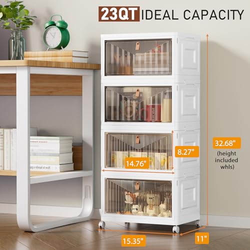 Collapsible Storage Cabinet with Wheels and Magnetic Doors