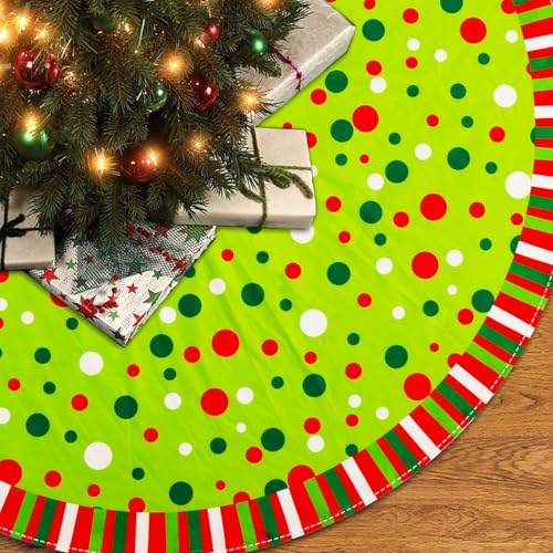 48-Inch Velvet Christmas Tree Skirt with Polka Dots & Striped Trim
