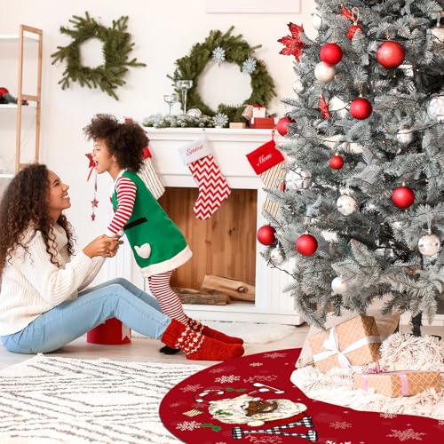 Tiamon African American Santa Christmas Tree Skirt 36 Inch Red - Cultural Holiday Decor
