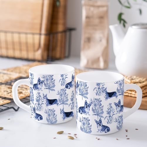 RVEAFA Corgi Coffee Mug 15 oz - Blue French Toile, Gift for Women