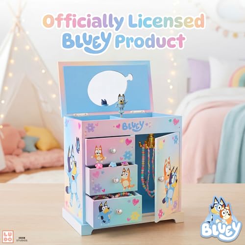 Musical Jewelry Box for Kids with Spinning Figurine and Storage Drawers