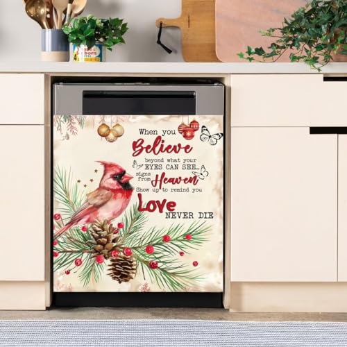Cardinal Christmas Dishwasher Cover Magnet 23x26 with Pine Tree Birds - Reusable Kitchen Decor (Variation 0722-qtjy-sticker3-6)