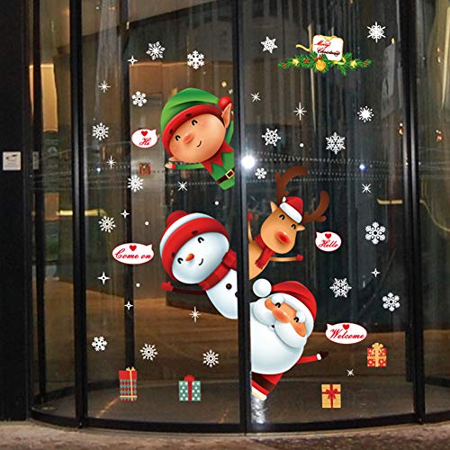 Christmas Window Wall Decals Set – Santa, Snowman, Deer & Snowflake Clings, Removable Vinyl