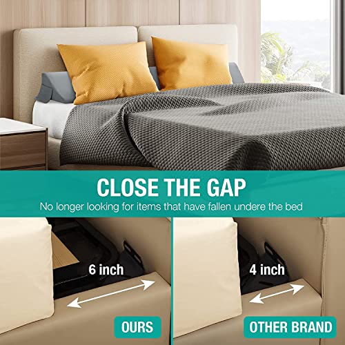 Vekkia King Bed Wedge Pillow Headboard Gap Filler with Pockets, Gray