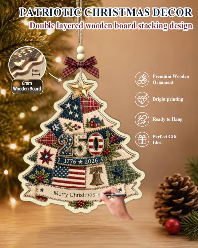 LIAOVEN 4pc Personalized USA 250th Anniversary Wooden Christmas Ornaments - Patriotic Decor