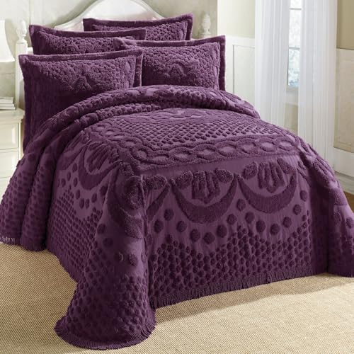 King Chenille Bedspread - Sage Medallion Pattern, Ultra-Soft Cotton