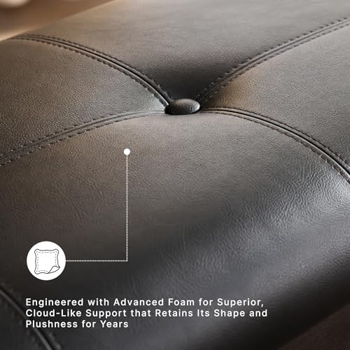Tufted Faux Leather Dining Bench - 2-Person Backless Seat, Dark Brown