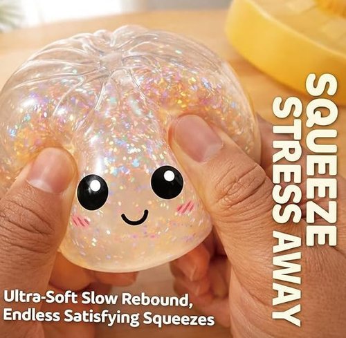 Glitter Dumplings - Soft Sensory Squeeze Toy Balls | Stress Relief Glitter Squishies for Adults - White