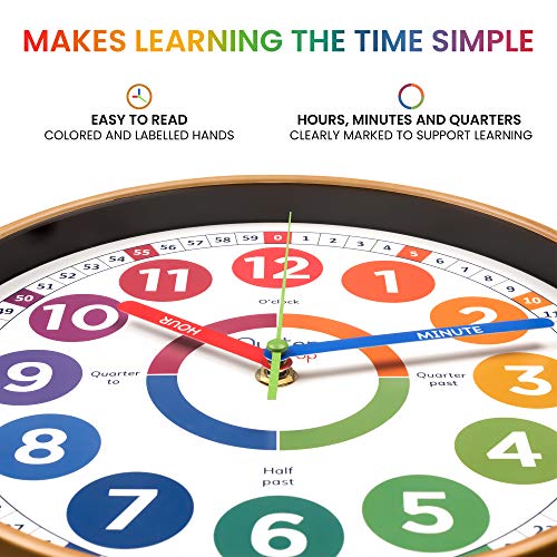 10-Inch Silent Kids Learning Wall Clock for Telling Time