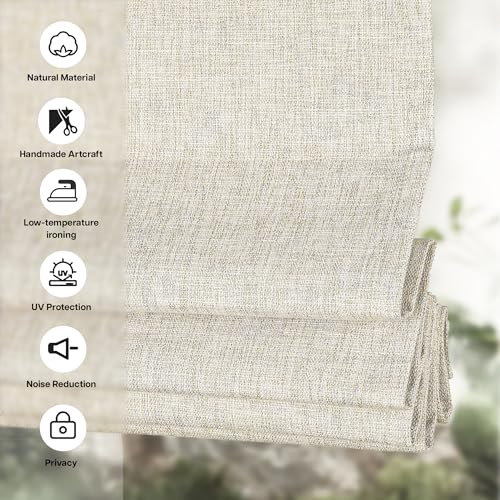 No Drill Cordless Roman Shades, 34" W x 64" H, Beige - Light Blocking & Heat Insulating