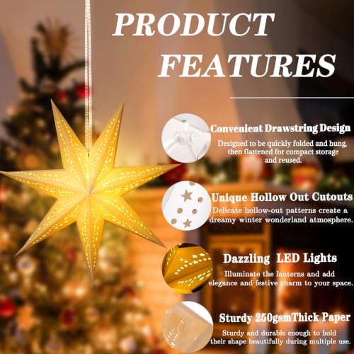 White Paper Star Lanterns with Lights – 3-Pack Indoor Christmas Decor
