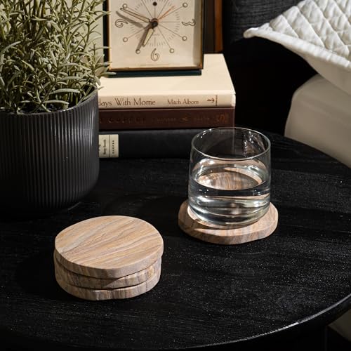 Cork & Mill Set of 6 Absorbent Sandstone Coasters for Drinks - Rustic Natural Design