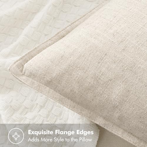 MIULEE Linen Euro Sham Pillow Covers 24x24 Natural Beige Boho Farmhouse Set of 2