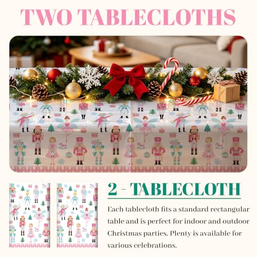 Pink Nutcracker Christmas Tablecloth Set - 2 Pieces for Holiday & Ballet Parties