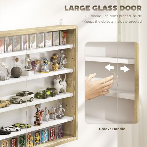 5-Tier Wall Mounted Glass Display Cabinet with Adjustable Shelves