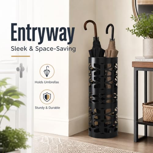 Black Metal Umbrella Stand, Freestanding Round Holder for Entryway & Office