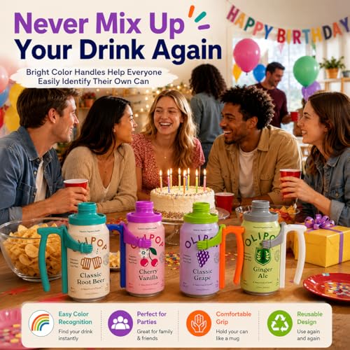 12oz Soda Can Lids and Insulated Holders with Handles - 4 Piece Set